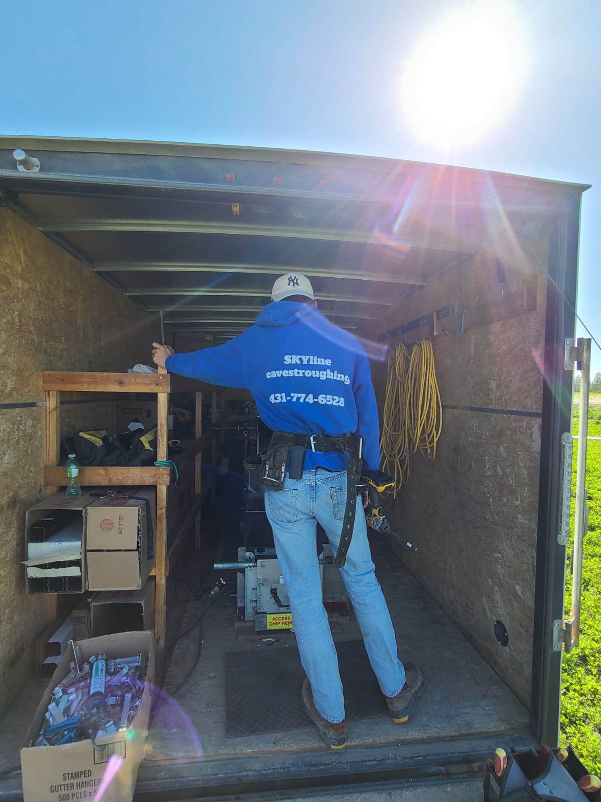 Trailer and tools used for eavestrough work